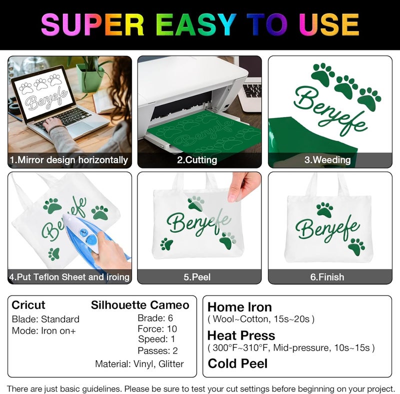 Torc 3D Puff HTV Heat Transfer Vinyl 12" x 10" 10 Sheet Pack - Assorted Colors, Iron-On for T-Shirts, DIY Crafts, Compatible with Cricut & All Cutters, Easy Cut & Weed - Image 5